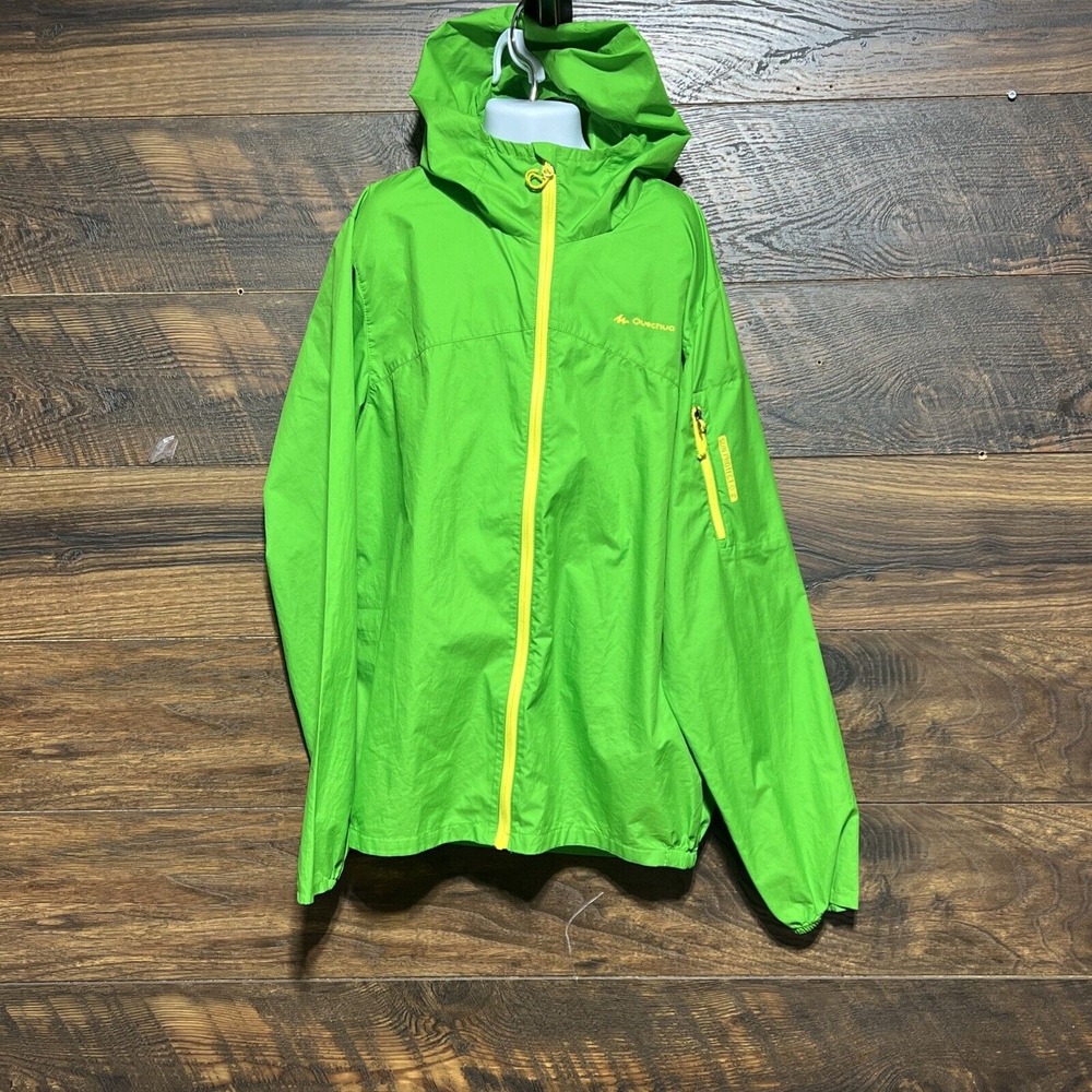 Kids Quechua Jacket Hoodie Windbreaker Green Yellow Sm. Zip Sun Protect Pocket